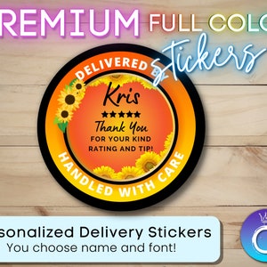 Sunflower Delivery Stickers for Gig Workers Custom Personalized 2&quot; circle | Delivery Driver for Doordash, Uber Eats, Shipt, Grub Hub |