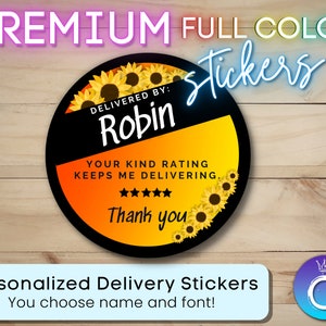 Sunflower Delivery Stickers for Gig Workers Custom Personalized 2&quot; circle | Delivery Driver for Doordash, Uber Eats, Shipt, Grub Hub |