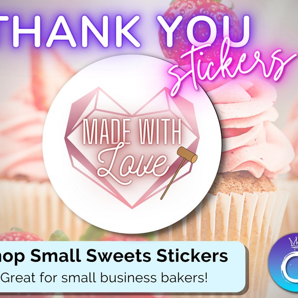 Thank You Stickers for small business sweets baker chef homemaker bakery with chocolate covered strawberry for packaging and bakery boxes