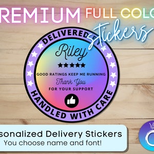 Rainbow Delivery Stickers for Independent Contractor Custom Personalized 2" circle |Doordash, Uber Eats, Grub Hub| *Premium* 2 inch circle