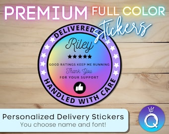 Rainbow Delivery Stickers for Independent Contractor Custom Personalized 2" circle |Doordash, Uber Eats, Grub Hub| *Premium* 2 inch circle