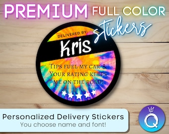 Tye Dye Delivery Stickers for Gig Workers Custom Personalized Name Sticker |Delivery Driver for Doordash, Uber Eats, Grub Hub|