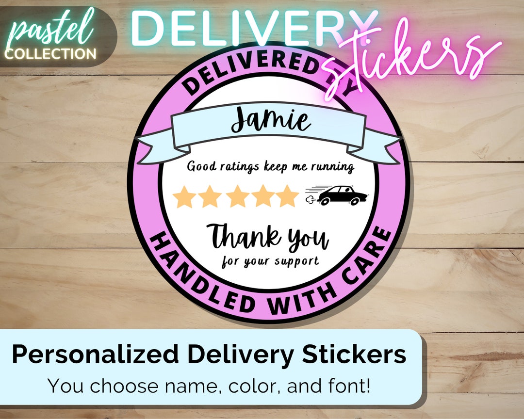 Pastel Delivery Stickers for Gig Workers. Custom Personalized 2 ...