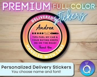 Pegatinas de entrega para contratistas independientes, círculo personalizado de 5 cm, para repartidores de DoorDash, Uber Eats, Grub Hub y mensajería de comida.