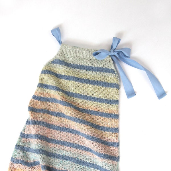hand-knitted baby dress, unique, handcrafted, linen, sustainable knitwear, lace pattern, striped, slow fashion, on order