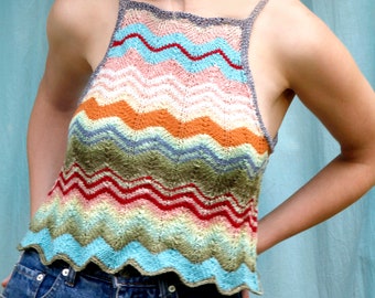 Haut à tricoter fait à la main Boho Hippie Top Summer Strap Top belly-free Festival Linen tricot durable Ajour motif sur commande