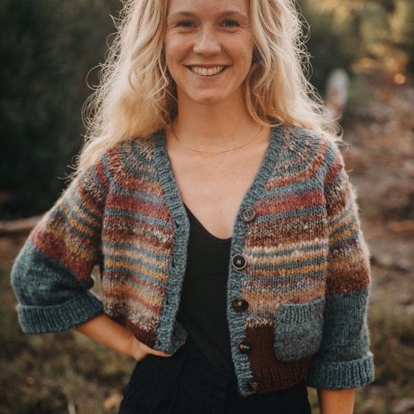 Cardigan, handcrafted, unique, handknitted, boho, sustainable knitwear, knitwear, sustainable, slow fashion, zero waste