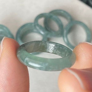 Fine Quality Green Jade Ring Engraved Peraonalized Named, Icy Jadeite Stack Band, Men Women US Size 3 4 5 6 7 8 Type A Untreated Transparent