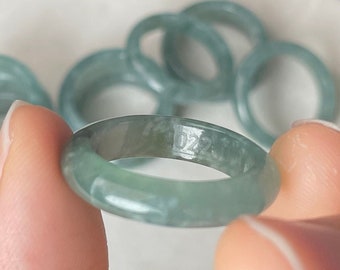 Fine Quality Green Jade Ring Engraved Peraonalized Named, Icy Jadeite Stack Band, Men Women US Size 3 4 5 6 7 8 Type A Untreated Transparent