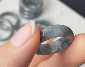 Black Jade Ring,Authentic Icy Jade Engraved Ring, Personalized Ring, Named Ring Stack Band US Size 3 4 5 6 7 8 9 10 Real Grade A Jadeite