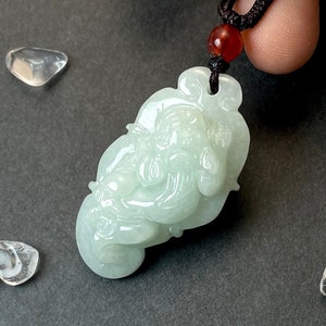Collar Pixiu de Jade Real, Colgante de Criaturas Misteriosas Chinas, Amuleto de la Suerte de Jadeíta Blanca de Grado A, Bendición Protectora, Regalo de la Suerte para Hombres y Mujeres