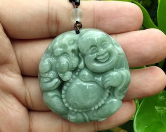 Ciondolo In Giadeite Del Buddha Che Ride: Collana Amuleto In Giada Di - Foto 9