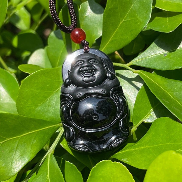 Authentic Black Jade Buddha Necklace, Chinese Lucky Smile Laughing Pendent Charm, Protection God Grade A Jadeite Blessing Gift, Men Women