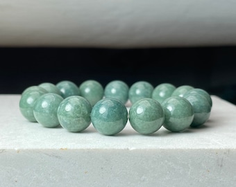 Authentic Green Jade Bracelet Bangle, Real China Jadeite Beads Wristband, Minimalist Simple Jewelry Gift, Elastic Adjustable Size Women Men