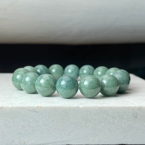 Authentic Green Jade Bracelet Bangle, Type A China Jadeite Beads, Vintage Chinese Dainty Jewelry Gift, Elastic Adjustable Size Women Men