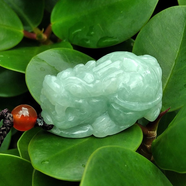 Genuine Green Jade Dragon Head Turtle Necklace, Ancient Chinese Carving Pendant, Charm for Fortune Wealth Jadeite Jewelry Gift Men Women