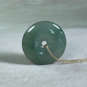 Natural Jade Donut Necklace: Icy Green Pi Bi Disc Amulet, Sterling Silver