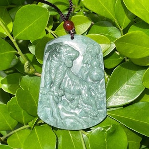 Real Green Jade Tiger Necklace, Chinese Zodiac Tiger Pendent, Lucky Protection Carving Charm, Blessing Grade A Jadeite Amulet Gift Men Women
