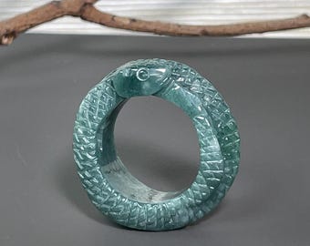 Real Jade Carving Snake Ring: Infinity Jadeite Band, Chinese Zodiac Jewelry