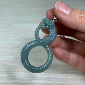 Real Green Jade Infinity Snake Necklace: Stainless Steel Chained Chinese Zodiac Pendant