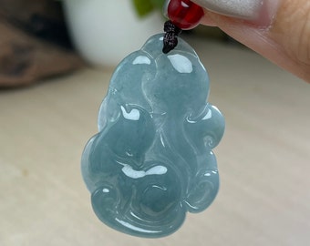 Jade Fox hanger ketting, authentieke Carve Kitsune witte jadeiet charme sieraden, echte Chinese Feicui negen staart vos bescherming, vrouw man
