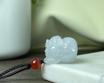 Real Jade Pig Charm, Cute Authentic White Jadeite Piggy Pendant Necklace, Chinese Zodiac Year of the Pig Swine, Feicui Jewelry Gift, Women