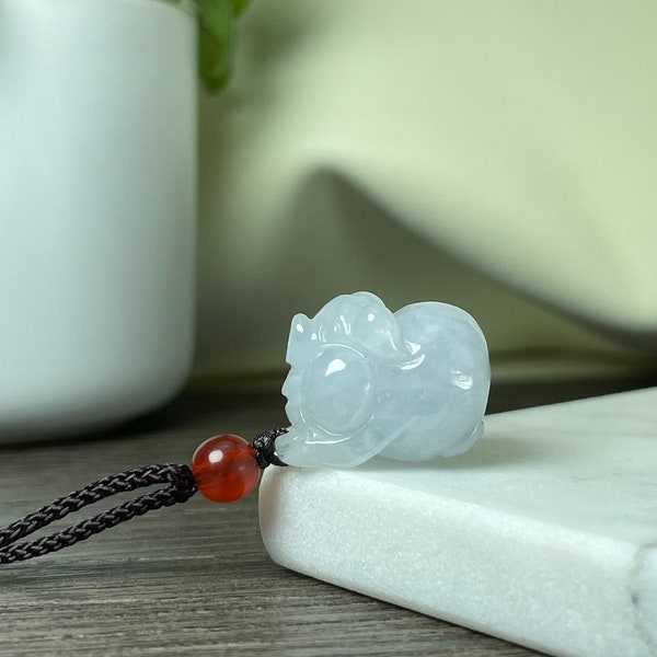 Real Jade Pig Charm, Cute Authentic White Jadeite Piggy Pendant Necklace, Chinese Zodiac Year of the Pig Swine, Feicui Jewelry Gift, Women