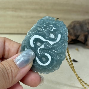 Real Jade Dragon Pendant, Year of the Dragon 2024, Icy Jadeite Jade Gold Necklace Jewelry, Chinese Feicui Grade A Jade, Lucky New Year Gift