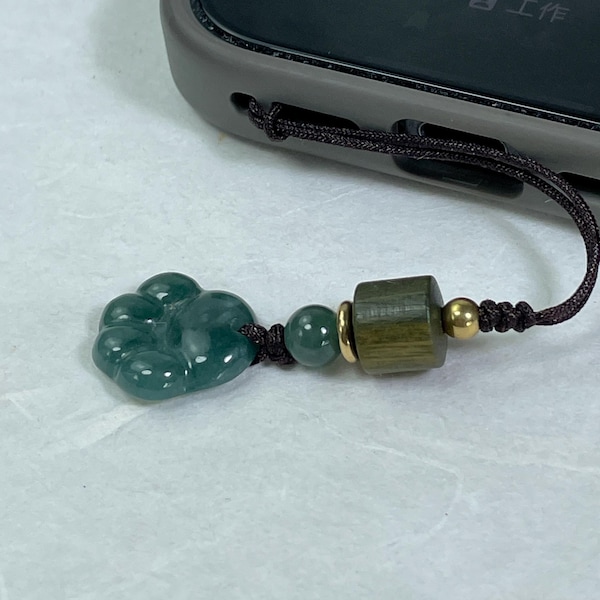 Real Green Jade Lucky Cat's Paw Phone Charm, Cute Keychain Bag Accessories, Purry Neko Kawaii Dangle, Cellular Strap, Gift for Men Women