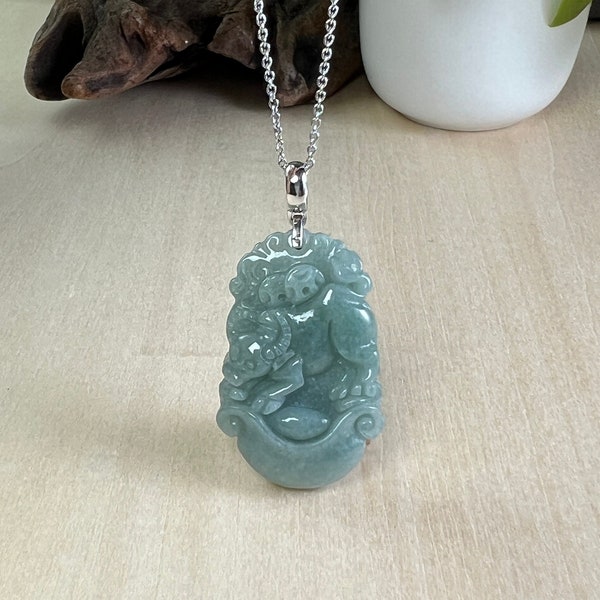 Year of the Ox Pendant, Jade Ox Necklace 2021 2033, Chinese Zodiac Charm Jewelry, Customized Lunar New Year Gift, Carve Cow Bull, Man Woman