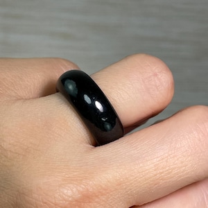 Real Black Jade Ring: Natural Grade A Jadeite, Lucky Think Stacking Band Jewelry