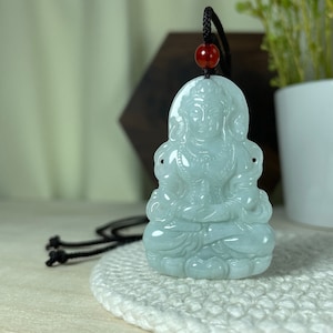 Real Jade Guanyin Goddess Pendant, Genuine Carving Mercy Guan Yin Charm Necklace, Jadeite Jewelry Protection Amulet, Chinese Gift, Men Women