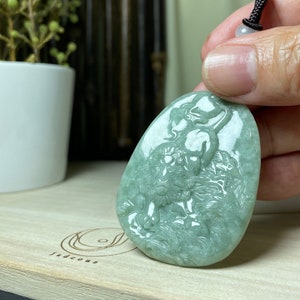Authentic Jade Lion Carving Charm, Real Handcrafted Jadeite Forest Animal King Pendant Necklace, Personalized Jewelry Gift, Men Kids Women