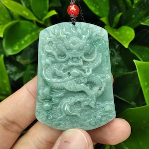 Jade Dragon Pendant, Year of Dragon 2024 Craw Necklace, China Carve Feicui Charm, Ancient Design Amulet Jewelry Lucky Gift Idea, Man Woman