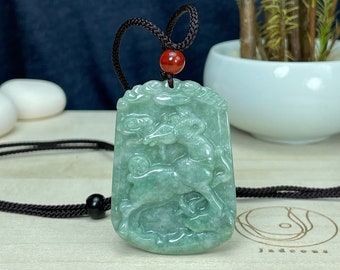 Real Green Jade Goat Pendant, Chinese Zodiac Year of Goat Necklace, Sheep Lamb Charm, Personalized Amulet, Jadeite Jewelry Gift, Men Women