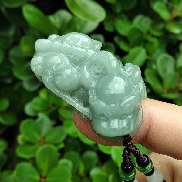 Real Green Jade Pixiu Piyao Necklace, China Jade Carving Charm for Fortune Wealth Luck Blessing, Genuine Jadeite Jewelry Gift Idea Men Women