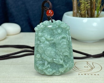 Real Green Jade Rooster Pendant, Chinese Zodiac Year of Rooster Chicken Necklace Charm, Personalized Engraved Jadeite Jewelry Gift Men Women