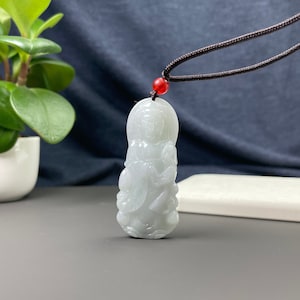 Real Jade Guanyin Necklace, Genuine Green Jadeite Guan Yin Pendant Charm, Natural Chinese Feicui Goddess of Mercy Protection Amulet, Women