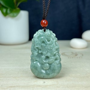 Real Green Jade Dragon Necklace, Chinese Zodiac Year of Dragon Charm, Personalized Engraved Named Pendant, Jadeite Jewelry Gift Men Women