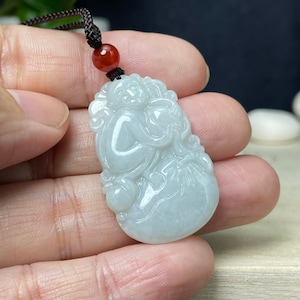 Real White Jade Monkey Necklace, Chinese Zodiac Year of Monkey Pendant Charm, Personalized Engraved Jewelry, Jadeite Fei Cui Gift Men Women