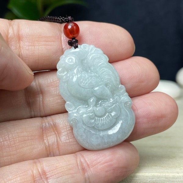 Real White Jade Rooster Chicken Charm Pendant, Chinese Zodiac Year of Rooster Necklace, Personalized Engraved Jadeite Jewelry Gift Men Women