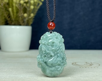 Jade Dragon Necklace, Year of the Dragon 2024 Pendant Charm, Small Carve Dragon Statue Personalized Engraved, Jadeite Jewelry Gift Men Women