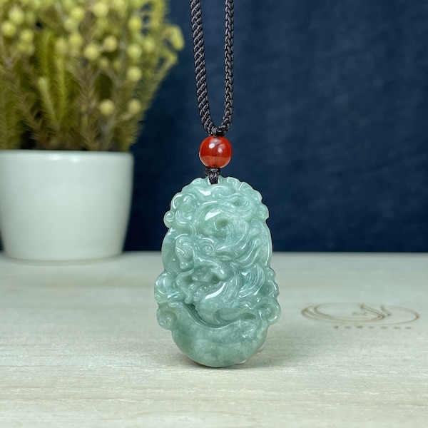 Jade Dragon Necklace, Year of the Dragon 2024 Pendant Charm, Small Carve Dragon Statue Personalized Engraved, Jadeite Jewelry Gift Men Women