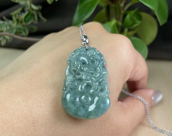 Echte jade drakenketting, jaar van de draak-hanger, Chinese dierenriem bedelsieraden, aangepast maannieuwjaarscadeau, zilveren ketting, man vrouw