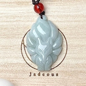 Jade Fox Pendant Necklace, Authentic Carve Kitsune White Jade Fox Pendant Necklace, Authentic Carve Kitsune White