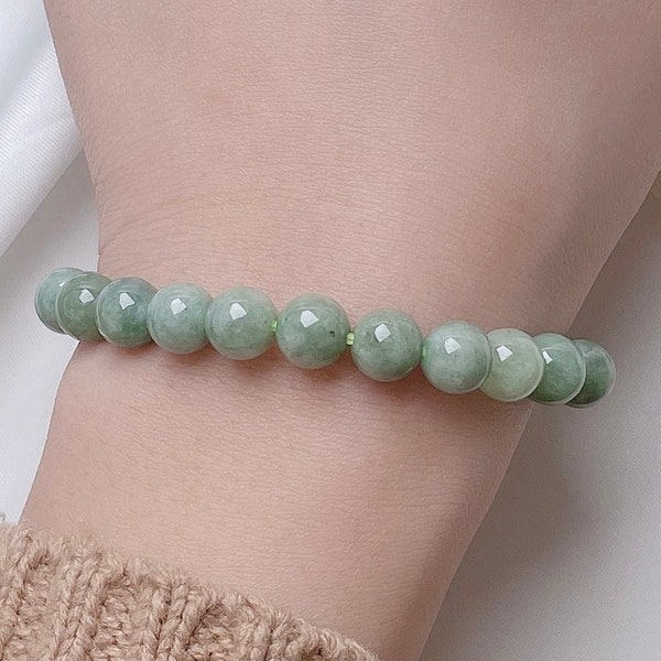 Authentic Green Jade Beads Bracelet, Vintage Green Stone Type A Jadeite Bangle, Chinese Lucky Elastic Adjustable Jewelry Gift, Men Women