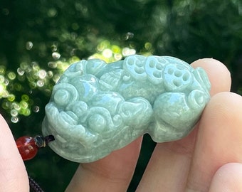 Real Jade Pixiu Necklace, Mystery Creatures Carving Piyao Pendant Charm, Protection Safe Women Men GIft, Natural Grade A Jadeite Amulet