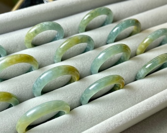 Real Icy Green Jade Stack Ring Band, Chinese Vintage Accessories for Blessing, Fine Polish Grade A Jadeite US Size 7 8 9  Men Women Gift