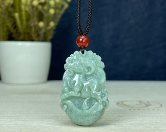 Real Green Jade Goat Pendant, Chinese Zodiac Year of Sheep Lamb Charm Necklace, Personalized Engraved Named, Jadeite Jewelry Gift Men Women