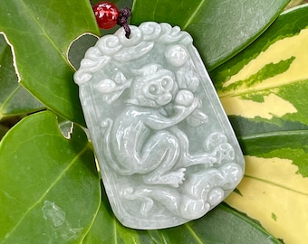 White Jade Lucky Chinese Zodiac Monkey Money Peach Amulet Pendant Talisman White Jade Lucky Chinese Zodiac Monkey Money Peach Amulet Pendant Talisman